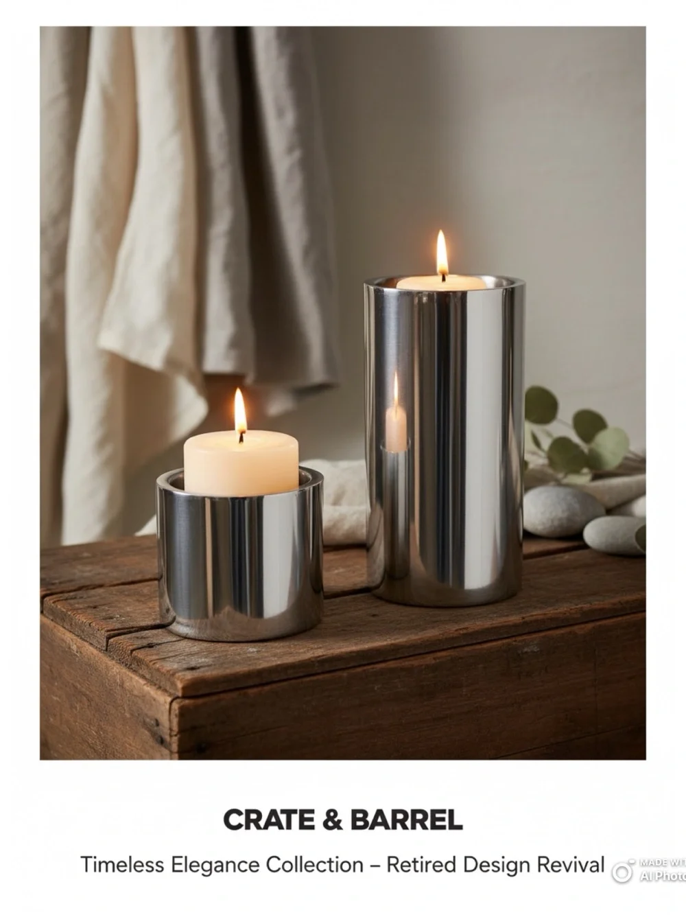 Crate&Barrel Polished Silver Cylinder Candle Holders - Set of 2